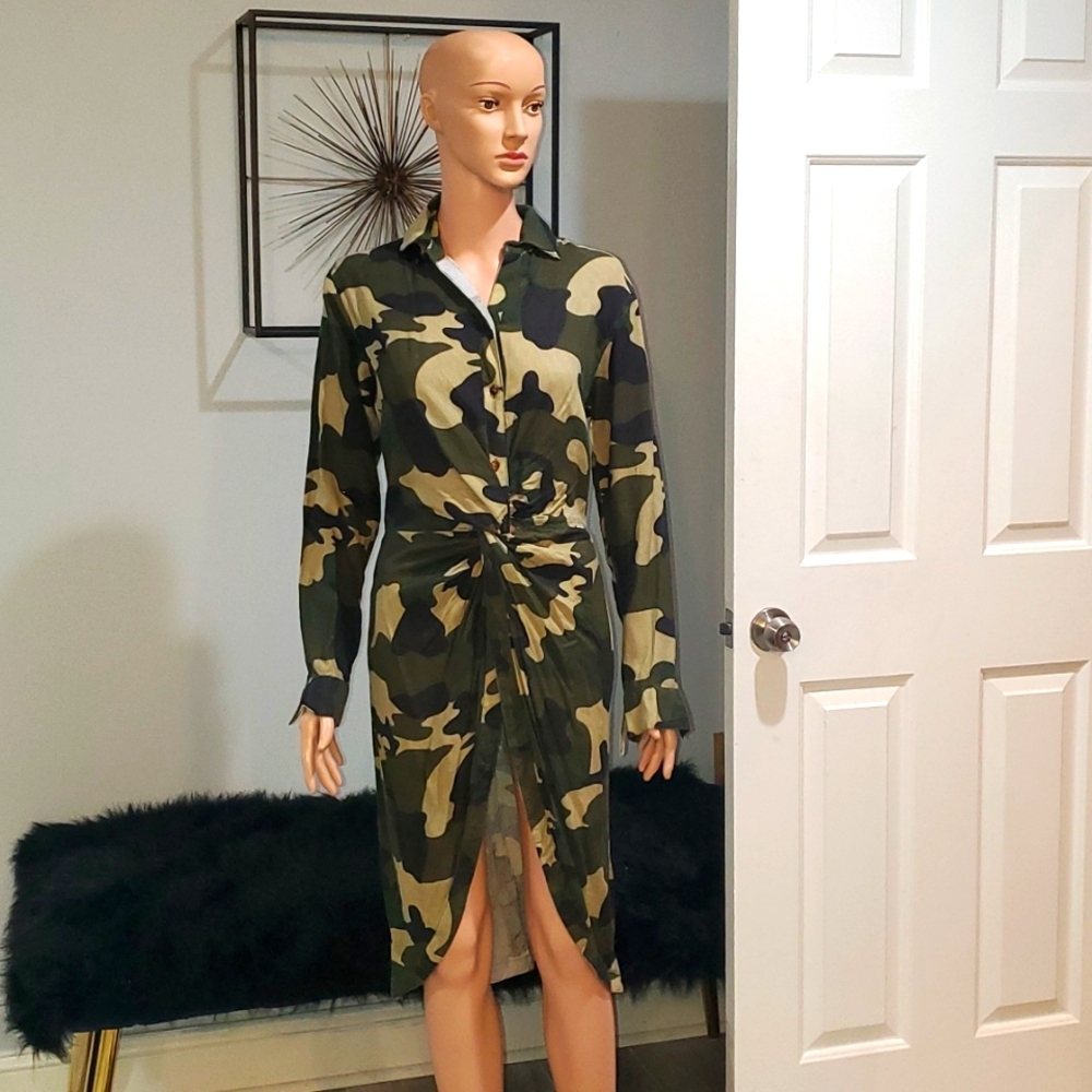 Camouflage Dress With Flower Detail On The Back NWT